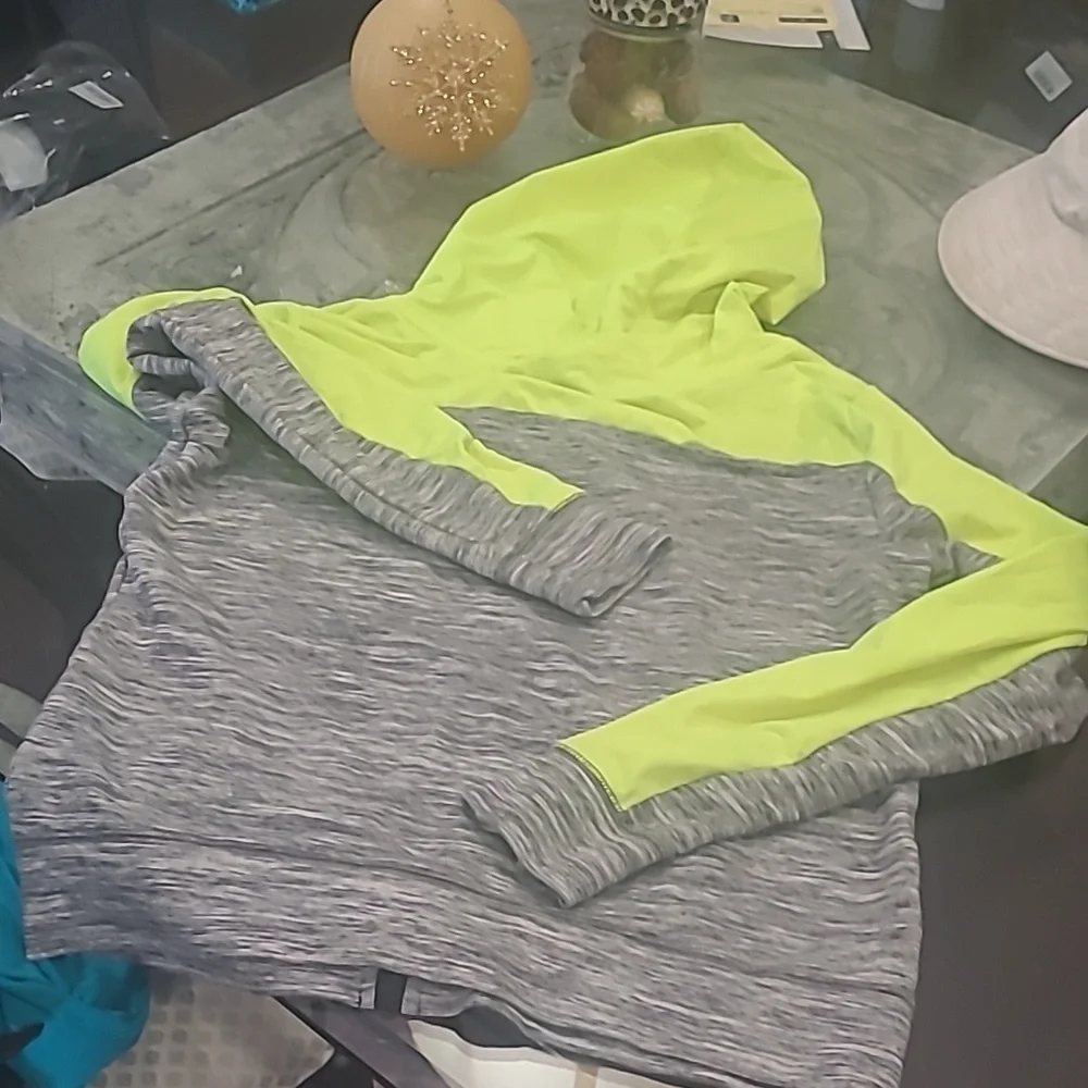 Victoria Secret Pink Tracksuit Gray Neon Green Full Zip Hoodie Large like new - Picture 6 of 7